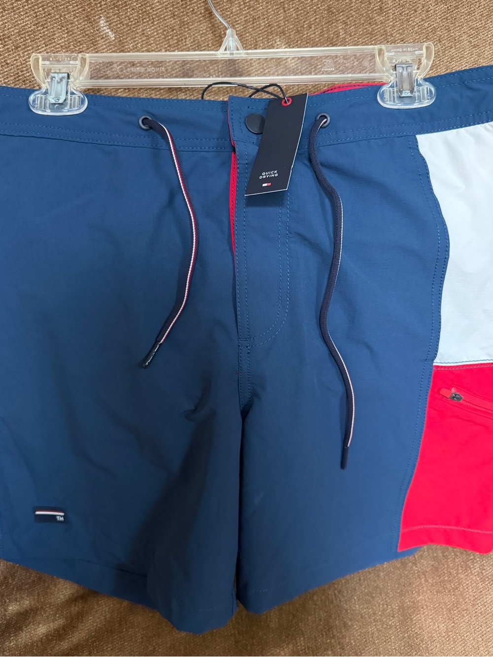 Tommy Hilfiger Navy Swim Trunks with Red & White Panels